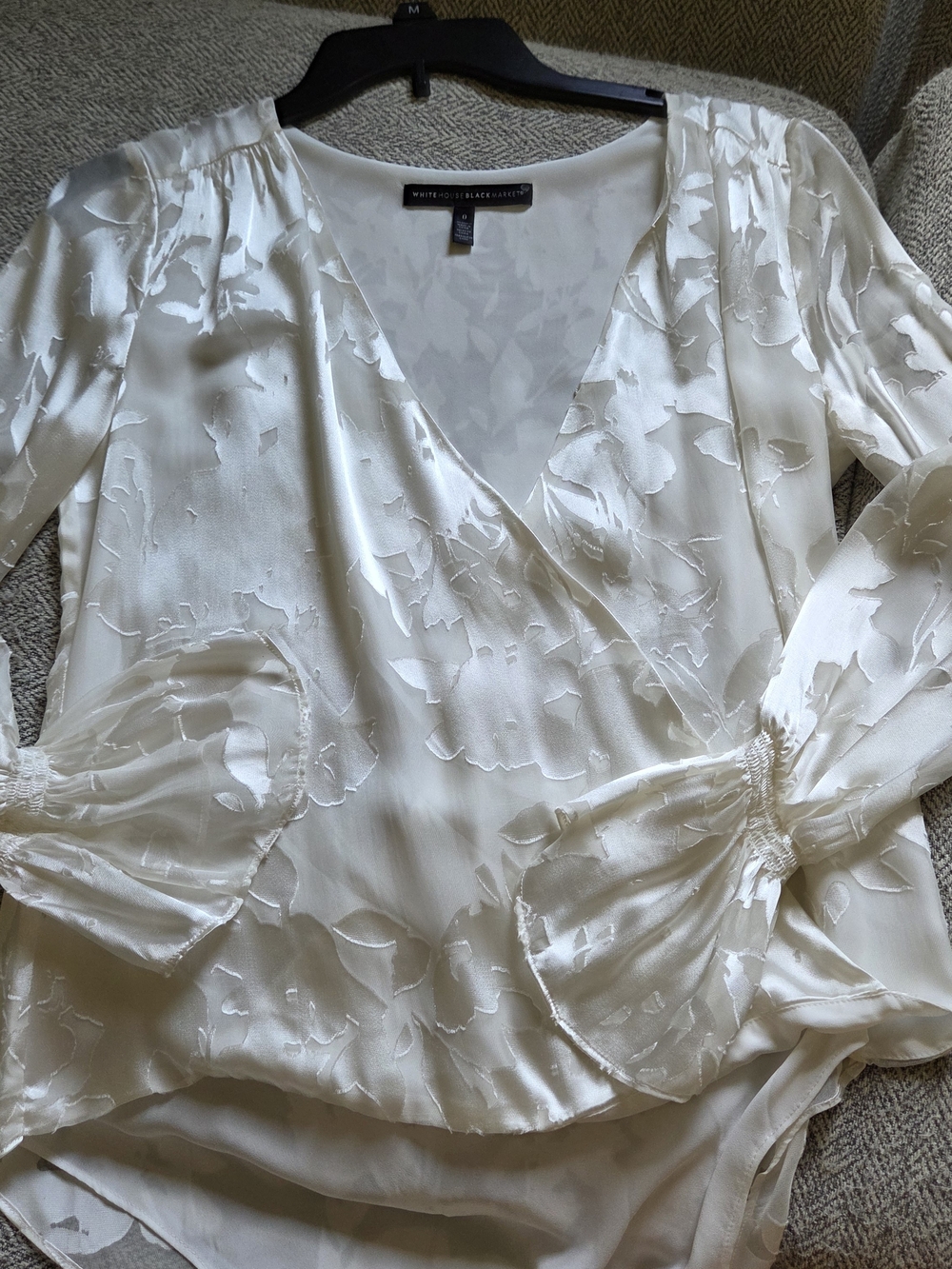 White House Black Market Ivory Floral Wrap Blouse - White/Ivory